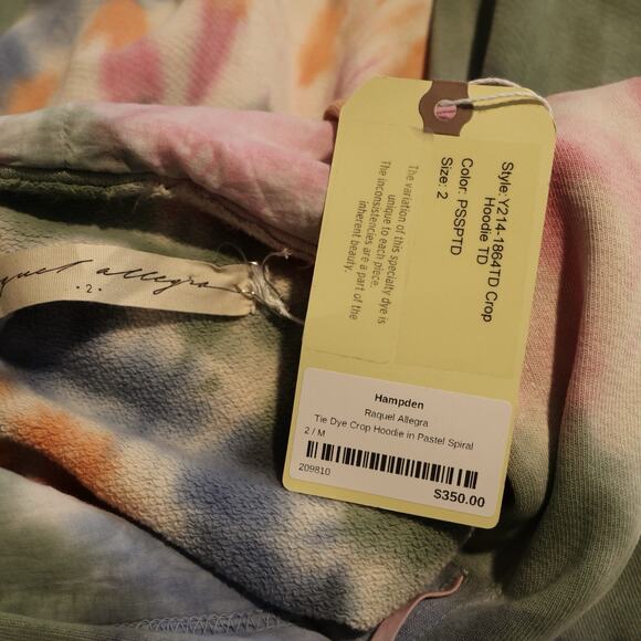 Raquel Allegra Tie Dye Crop Hoodie in Pastel Size 2/M - Picture 7 of 12